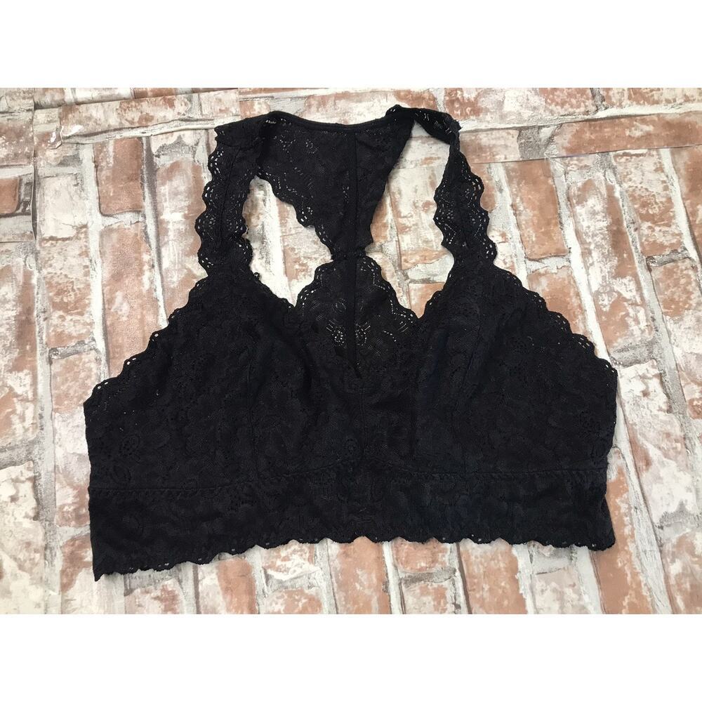 Felina Womens Wirefree Wireless Lace Bralette Large Size Black